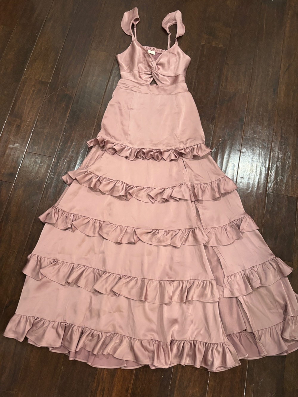 NWT Altar'd State Dusty Rose Ruffled Satin Maxi Dress